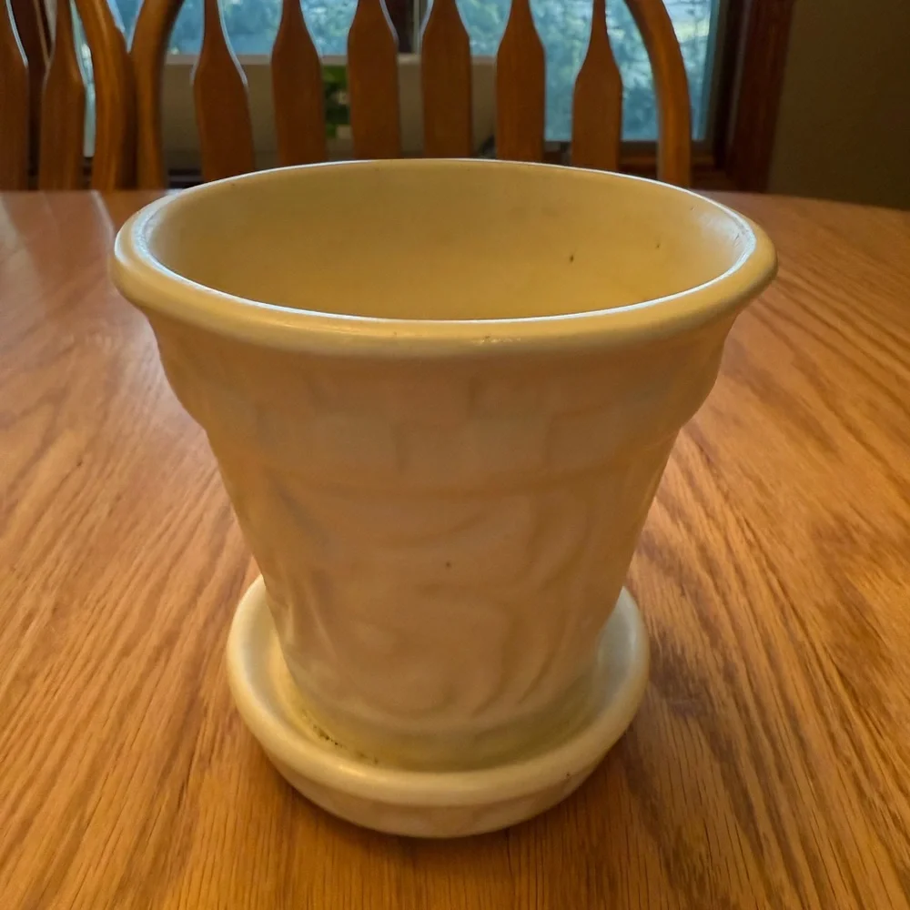 Vintage Cream Ceramic Planter with Saucer Bottom